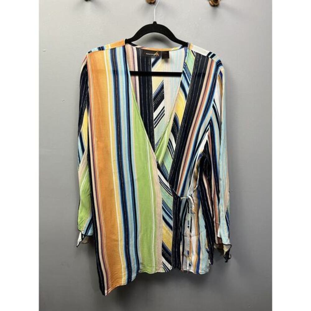 Ashley Stewart Top Womens 16 Blouse Semi Sheer Wrap Side Tie‎ Top Colorful